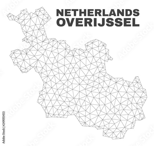 Abstract Overijssel Province map isolated on a white background. Triangular mesh model in black color of Overijssel Province map. Polygonal geographic scheme designed for political illustrations.