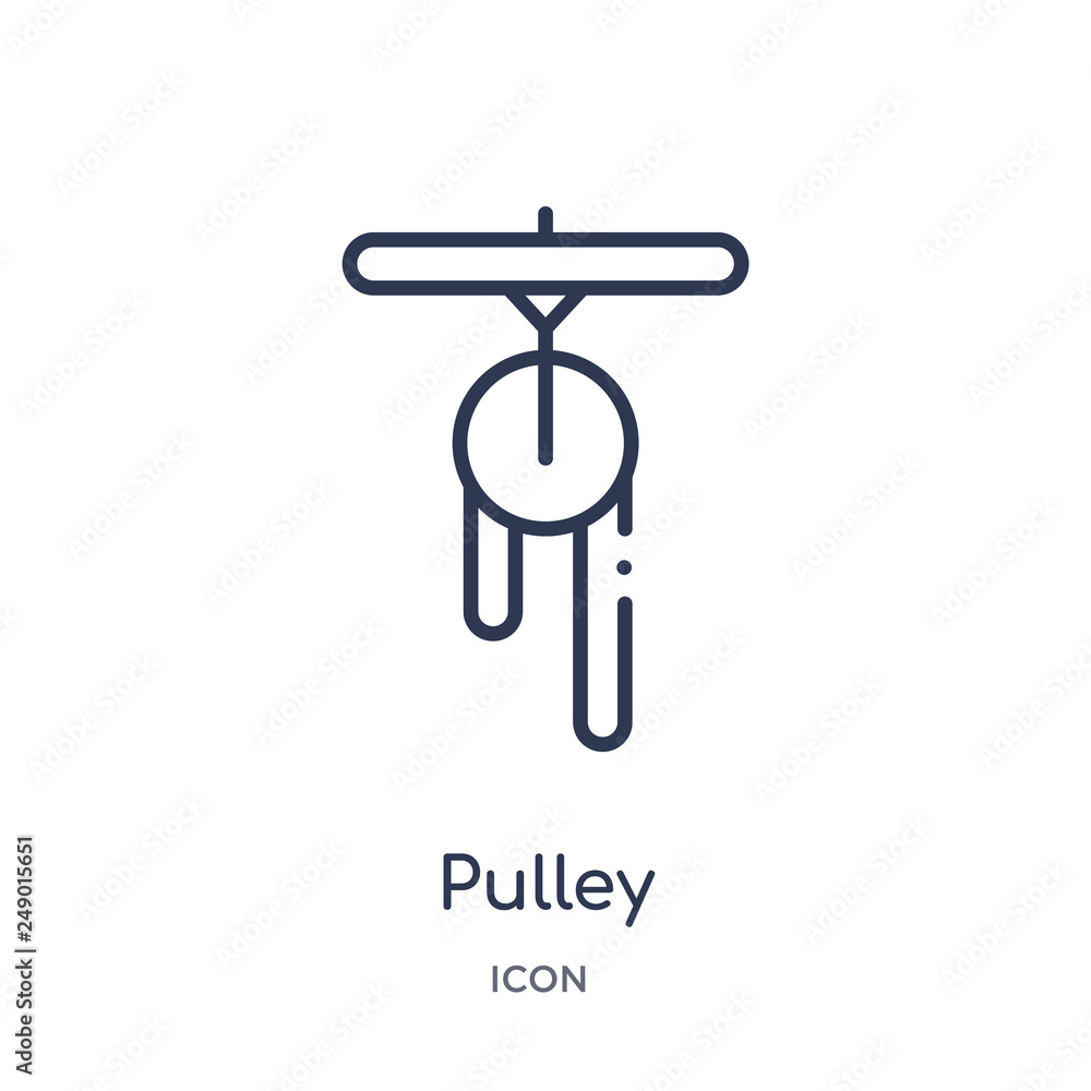 pulley icon from science outline collection. Thin line pulley icon isolated on white background. pulley icon from science outline collection. Thin line pulley icon isolated on white background.