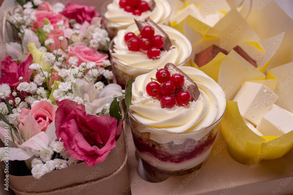Cupcakes in a box with flowers