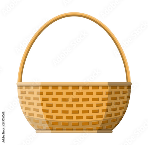 Wicker basket icon, empty wicker for food and picnic. Vector illustration in flat style