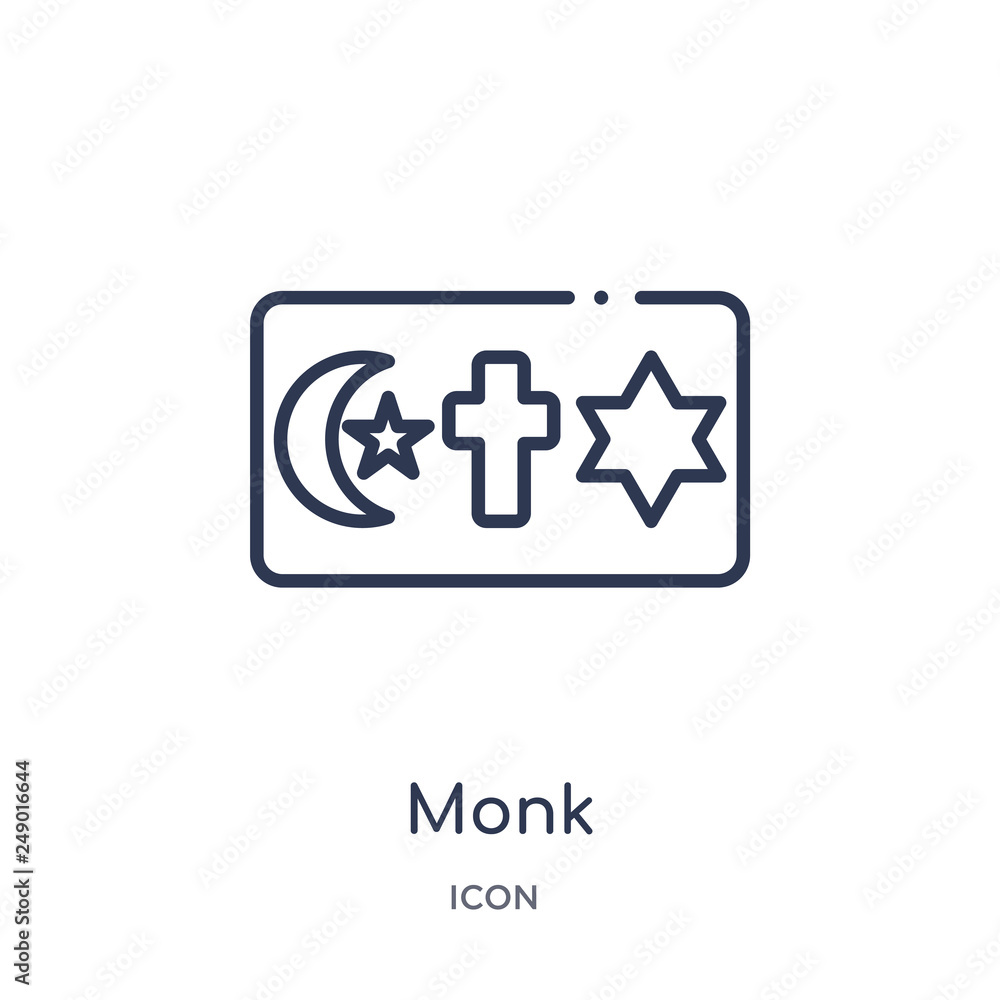 monk icon from religion outline collection. Thin line monk icon isolated on white background. monk icon from religion outline collection. Thin line monk icon isolated on white background.
