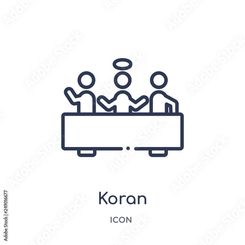 koran icon from religion outline collection. Thin line koran icon isolated on white background.