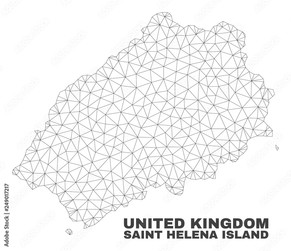 Abstract Saint Helena Island map isolated on a white background. Triangular mesh model in black color of Saint Helena Island map. Polygonal geographic scheme designed for political illustrations.