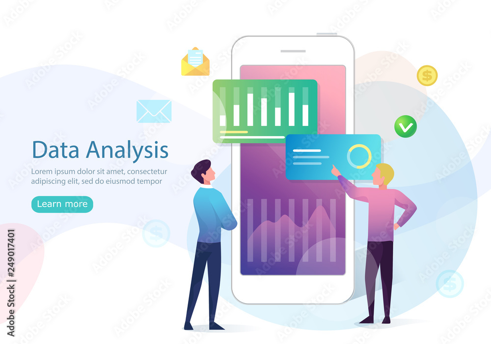 Data analysis concept with characters. Engine strategy, analyzing, infographic of workplace for developers, workspace for creative optimization. Template for web banner, flat isometric illustration Data analysis concept with characters. Engine strategy, analyzing, infographic of workplace for developers, workspace for creative optimization. Template for web banner, flat isometric illustration