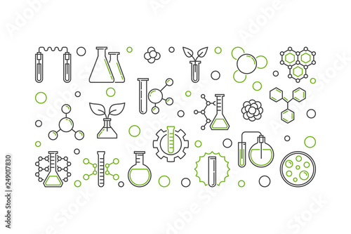 Chemistry vector concept linear illustration or horizontal banner on white background