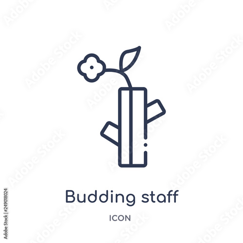 budding staff icon from religion outline collection. Thin line budding staff icon isolated on white background.