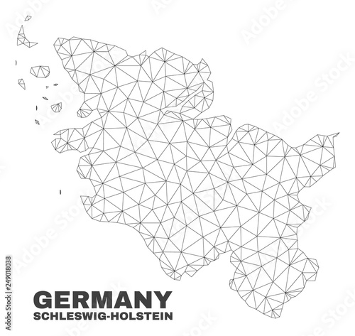Abstract Schleswig-Holstein Land map isolated on a white background. Triangular mesh model in black color of Schleswig-Holstein Land map.