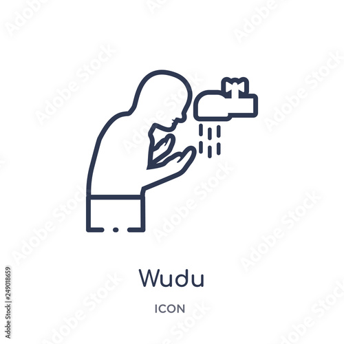 wudu icon from religion outline collection. Thin line wudu icon isolated on white background.