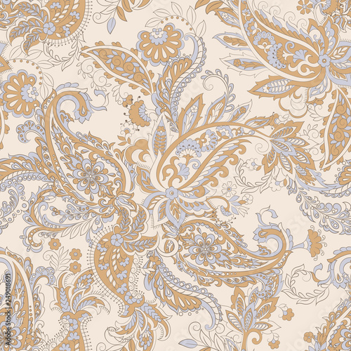 Fotografía Paisley and ethnic flowers seamless vector pattern