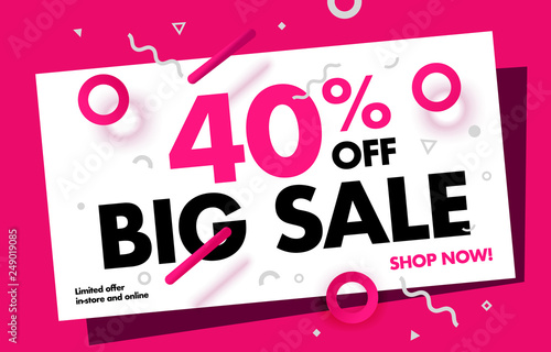 40% Price Discount Sale Advertisement Special Offer Web Banner. Promotion Campaign Creative Design. Vector Illustration.