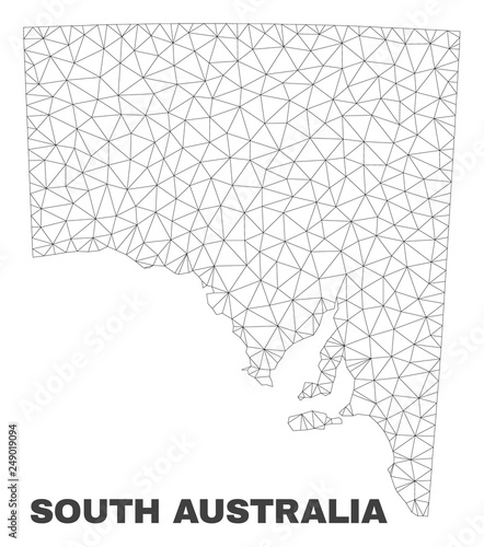 Abstract South Australia map isolated on a white background. Triangular mesh model in black color of South Australia map. Polygonal geographic scheme designed for political illustrations.