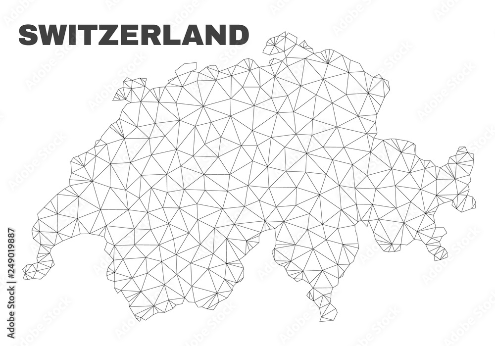 Abstract Switzerland map isolated on a white background. Triangular mesh model in black color of Switzerland map. Polygonal geographic scheme designed for political illustrations.