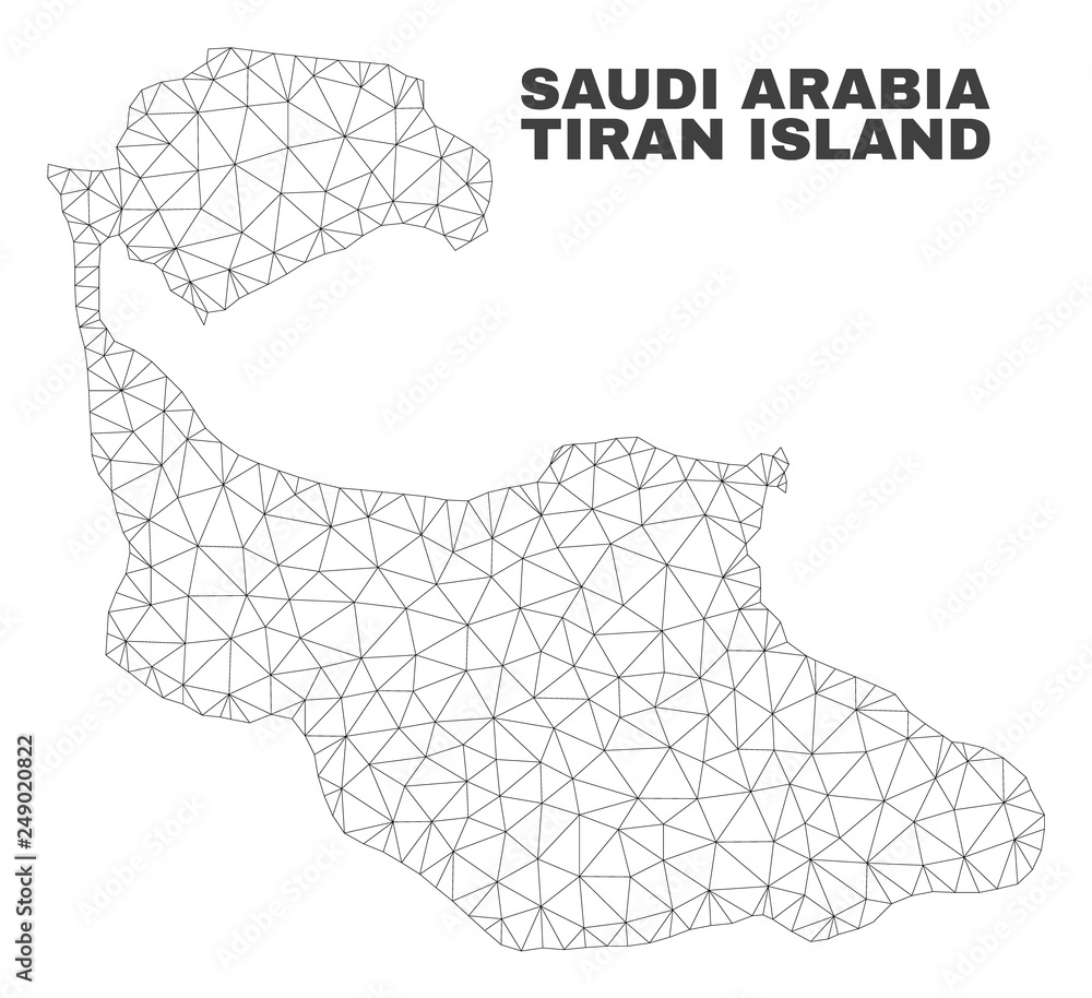 Abstract Tiran Island map isolated on a white background. Triangular mesh model in black color of Tiran Island map. Polygonal geographic scheme designed for political illustrations.