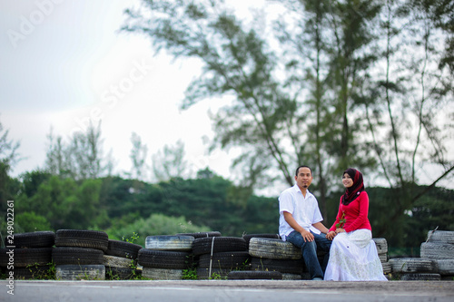 Loving couple spend time together at park
