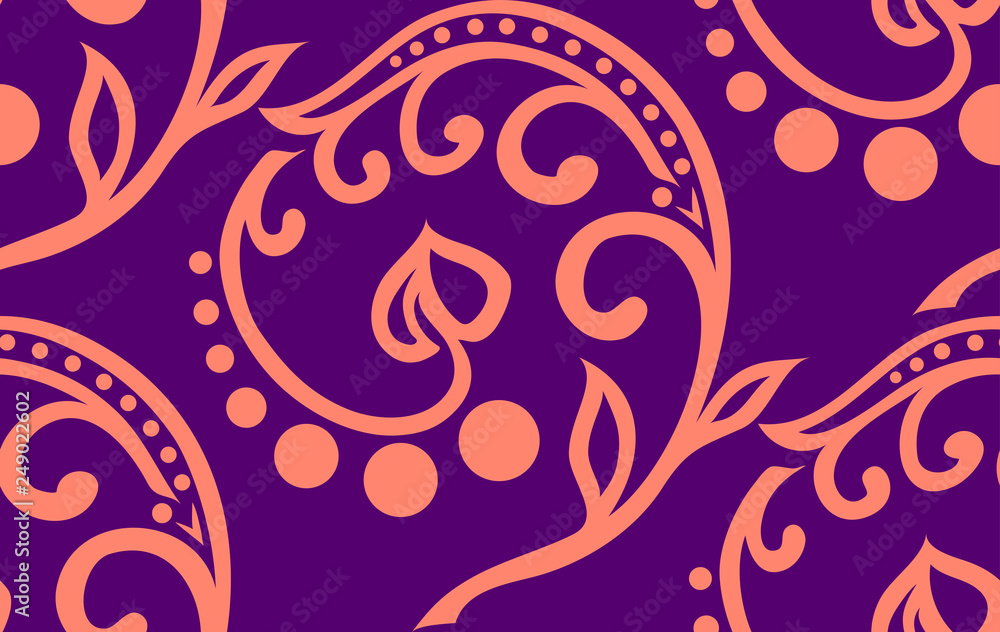 Vector floral seamless twiddle pattern with curves, circles and heart. Saved in swatches. Vector floral seamless twiddle pattern with curves, circles and heart. Saved in swatches.