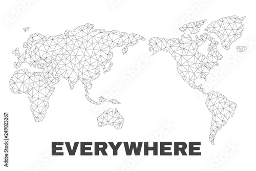 Abstract world map isolated on a white background. Triangular mesh model in black color of world map. Polygonal geographic scheme designed for political illustrations.