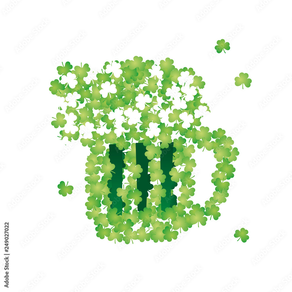 St Patricks Day clover leafs irish green beer mug design isolated symbol emblem lucky concept white background St Patricks Day clover leafs irish green beer mug design isolated symbol emblem lucky concept white background
