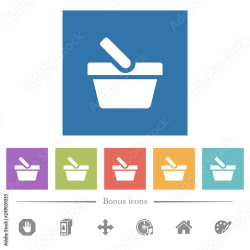 Shopping basket flat white icons in square backgrounds