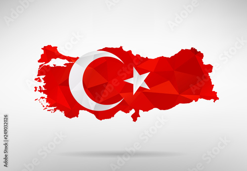 Turkey map with national flag