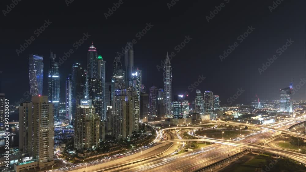 4K Timelapse - Aerial view of cityscape and skyline in Marina.Dubai.UAE at night 4K Timelapse - Aerial view of cityscape and skyline in Marina.Dubai.UAE at night