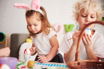 Handmade easter eggs painted by siblings
