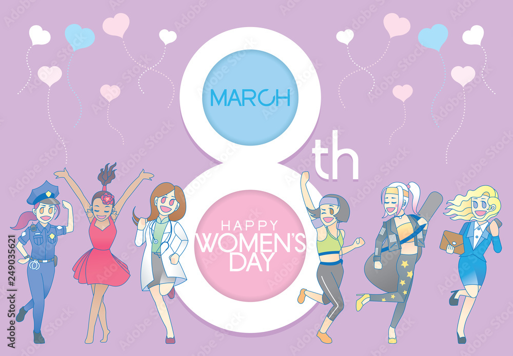 A group of modern females celebrating International Women's Day. Vector. A group of modern females celebrating International Women's Day. Vector.