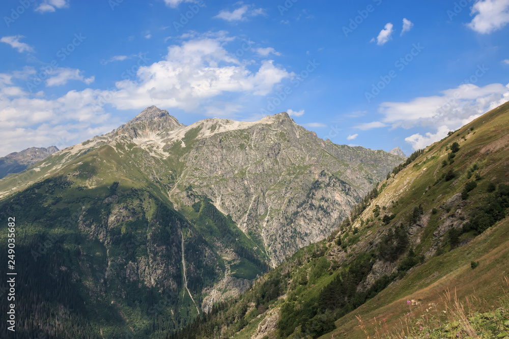 Closeup view mountains scenes in national park Dombai, Caucasus, Russia, Europe Closeup view mountains scenes in national park Dombai, Caucasus, Russia, Europe