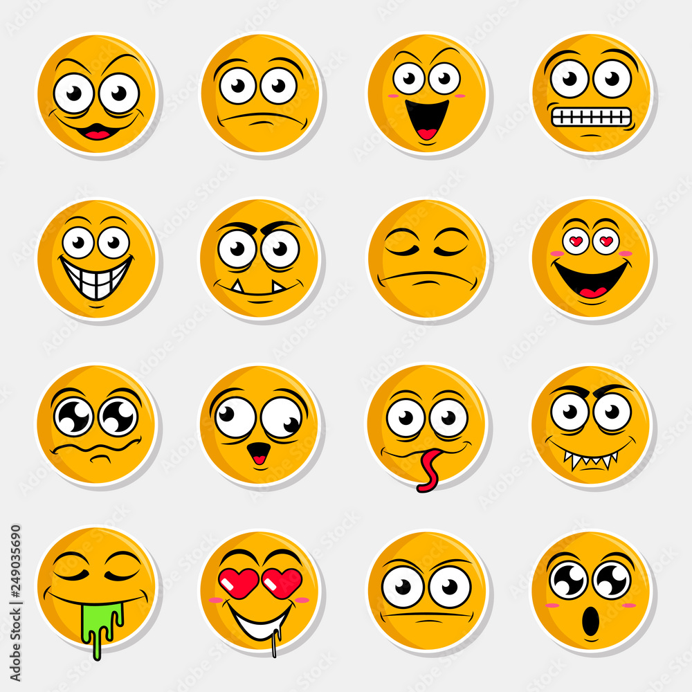 Set of cute happy smiley emotions,vector illustration Set of cute happy smiley emotions,vector illustration