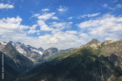Closeup view mountains scenes in national park Dombai  Caucasus  Russia  Europe