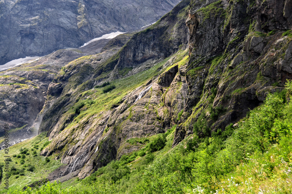 Obraz premium Closeup mountains scenes in national park Dombai, Caucasus, Russia