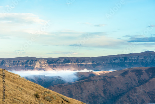 mountains in clouds. the cloud between the peaks of the mountains. Caucasian mountain area. panoramic view