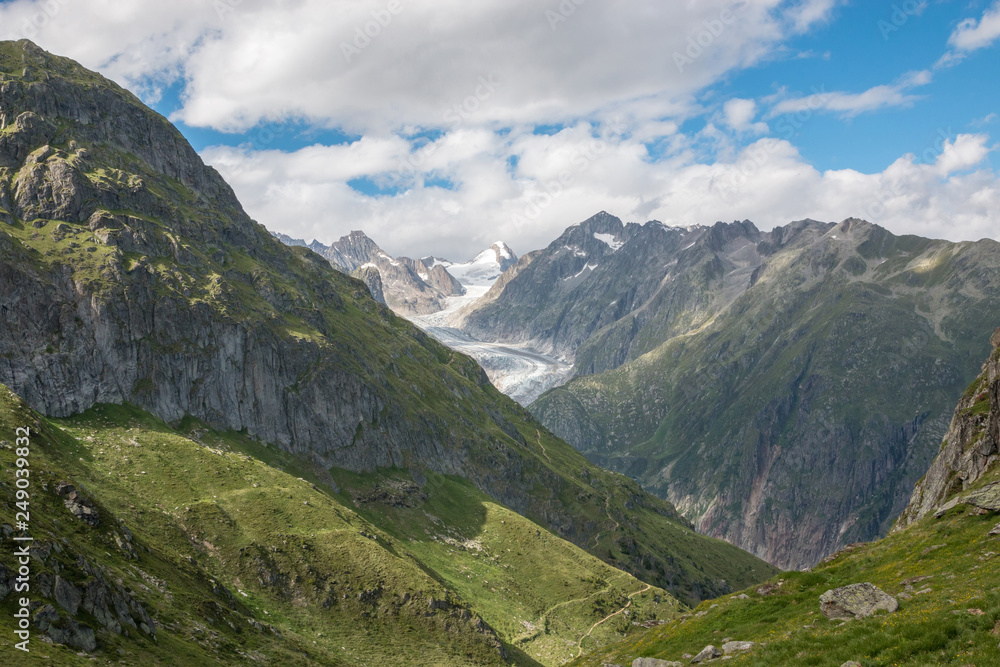 View closeup mountains scenes, route great Aletsch Glacier