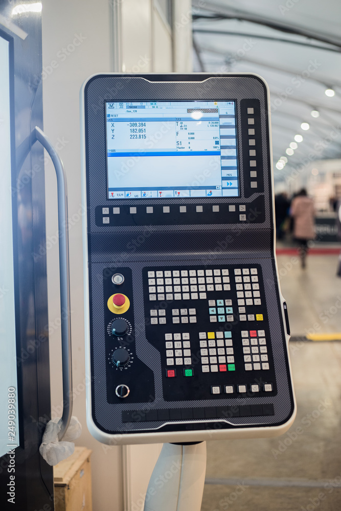 Insustrial machine. Control panel with a lot of buttons