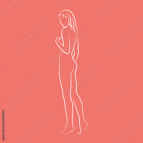 Silhouette femme sur fond living coral