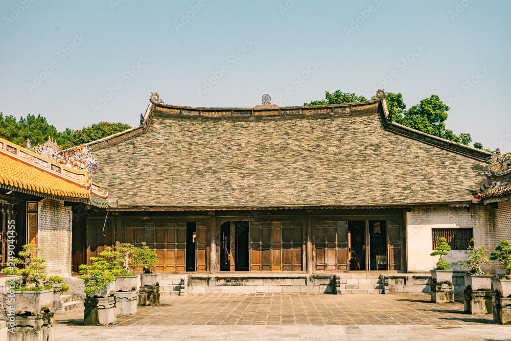 Hue, Vietnam - February 11 2019: Tomb and gardens of Tu Duc emperor in Hue, Vietnam - A UNESCO World Heritage Site Hue, Vietnam - February 11 2019: Tomb and gardens of Tu Duc emperor in Hue, Vietnam - A UNESCO World Heritage Site