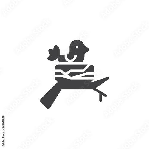 Bird nest vector icon. filled flat sign for mobile concept and web design. Bird and Nest on a tree simple solid icon. Spring symbol, logo illustration. Pixel perfect vector graphics