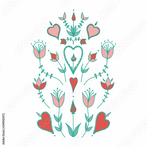  stylized flowers. hearts and flowers. stylization of natural motive.  Oranment in folk style. folk motif. photo