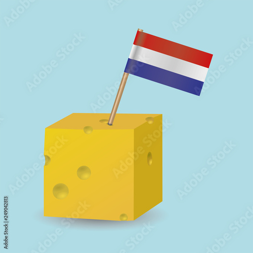 A cheese cube with a Dutch flag