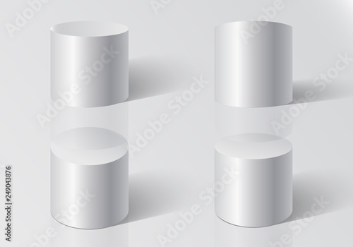 Set Pedestal, white empty 3d podium and spotlights vector illustration. Place for the exhibition. Vector EPS10