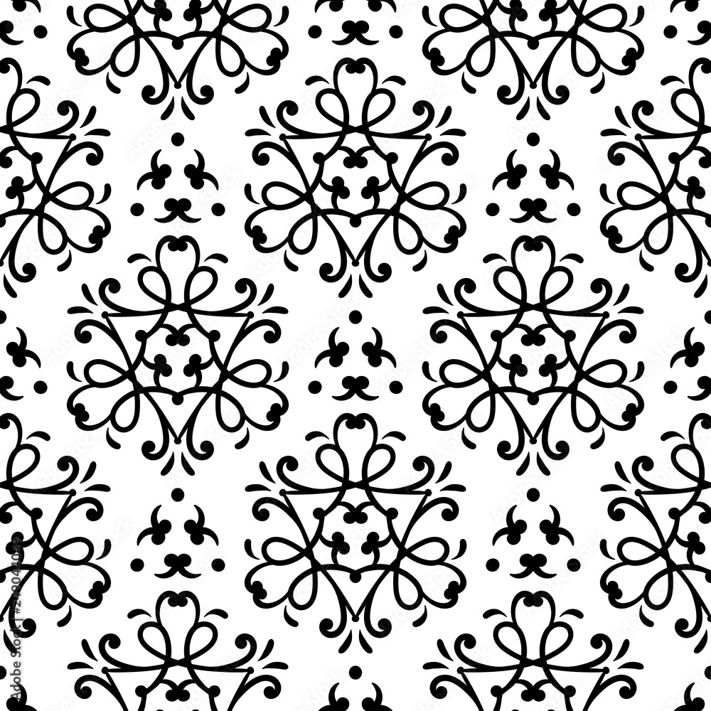 Black geometric seamless design on white backdrop