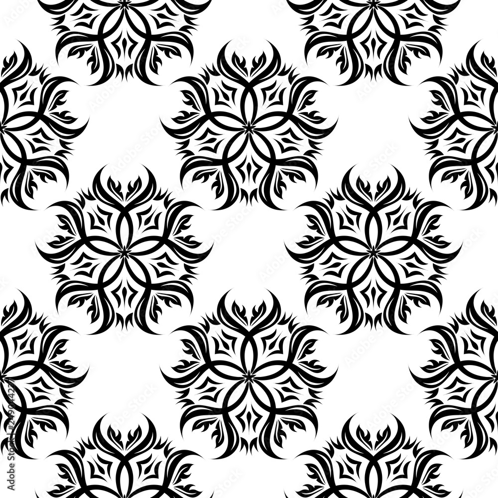 Seamless background with floral black and white pattern Seamless background with floral black and white pattern