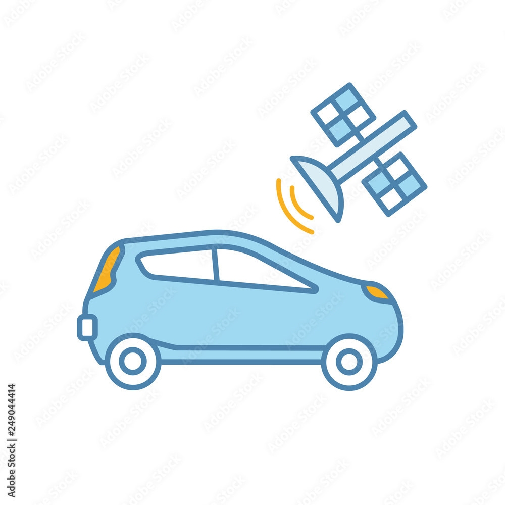 Fototapeta premium Autonomous car with satellite control color icon