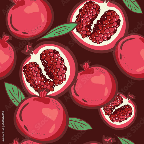 Seamless pattern with pomegranates. vector Decorative patterns. pomegranate fruit on dark background. Fruits background. Texture with floral elements. elegant template, fashion prints textile fabric