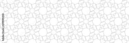 Geometric print. Gray square pattern on long white seamless background