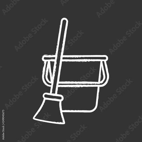 Bucket and broom chalk icon