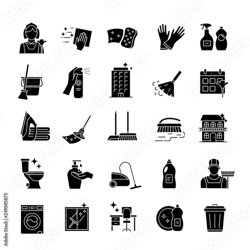 Cleaning service glyph icons set