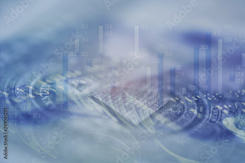 Double exposure Rows of coins of Credit cards on the table,finance and business concept,Money,soft focus and blurred style,dark tone.