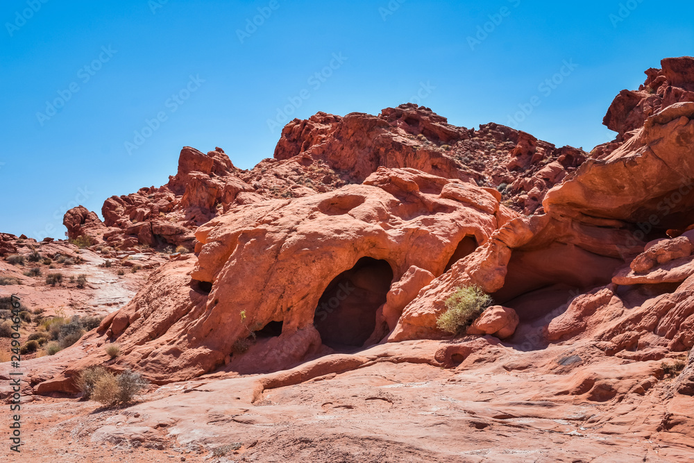 Natural sandstone formations in the desert. Valley of Fire national park, Nevada, USA