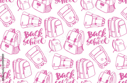Hand drawn doodle backpack pattern background - back to school