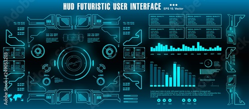 HUD futuristic green user interface, target. Dashboard display virtual reality technology screen